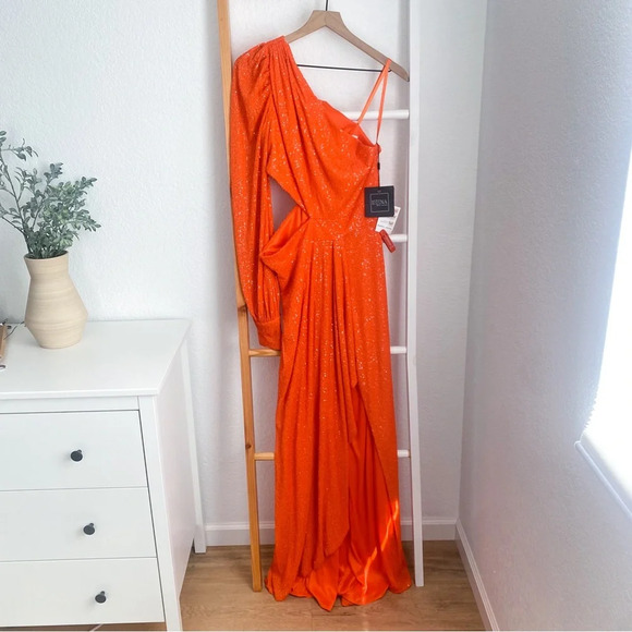 Mac Duggal 26730 Sequined One Shoulder Cut Out Gown Dress Tangerine Orange 10 - Picture 5 of 16